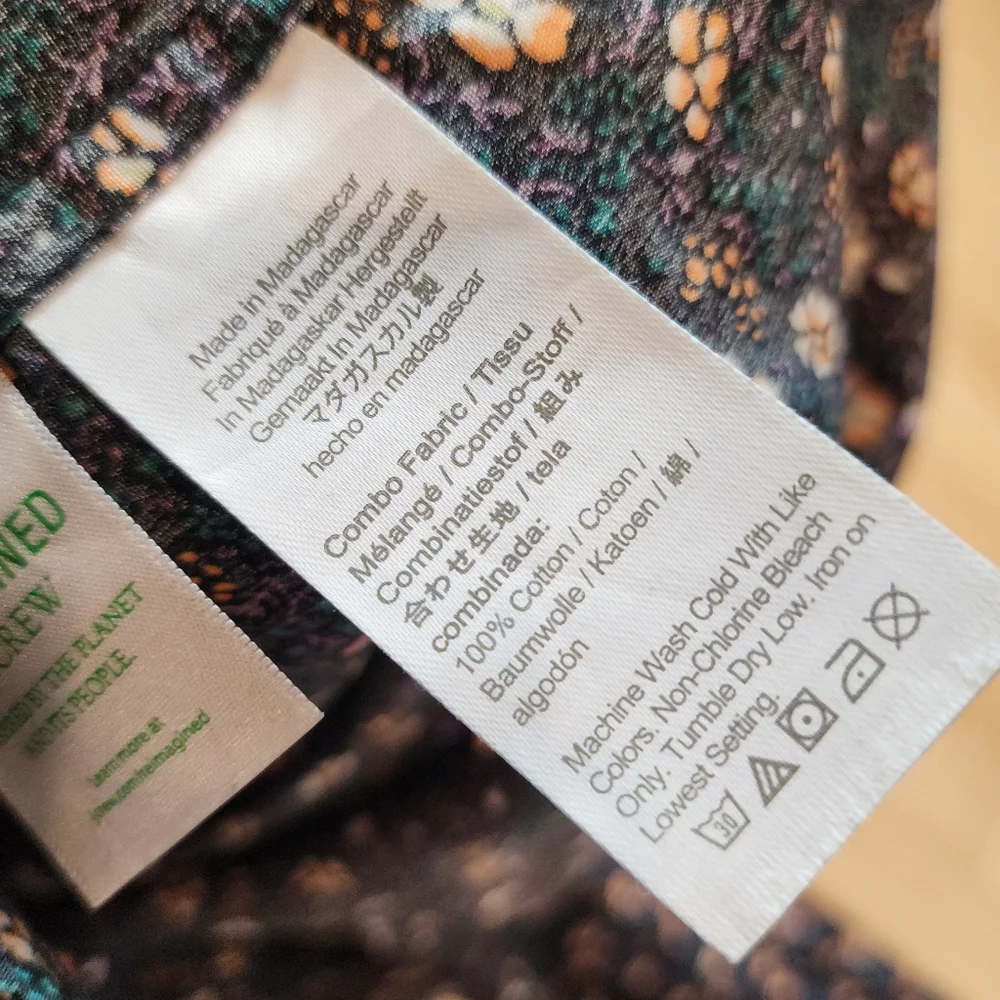 J. Crew Secret Wash Cotton Poplin Long Sleeve Button Shirt Yellow Green Floral M
